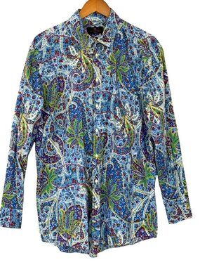 Etro Milano Men's Paisley Floral Cotton Shirt Multicolor Made in Italy Size 44